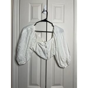 Mara Hoffman White Balloon Sleeve Cropped Top Womens Size 0 Blouse